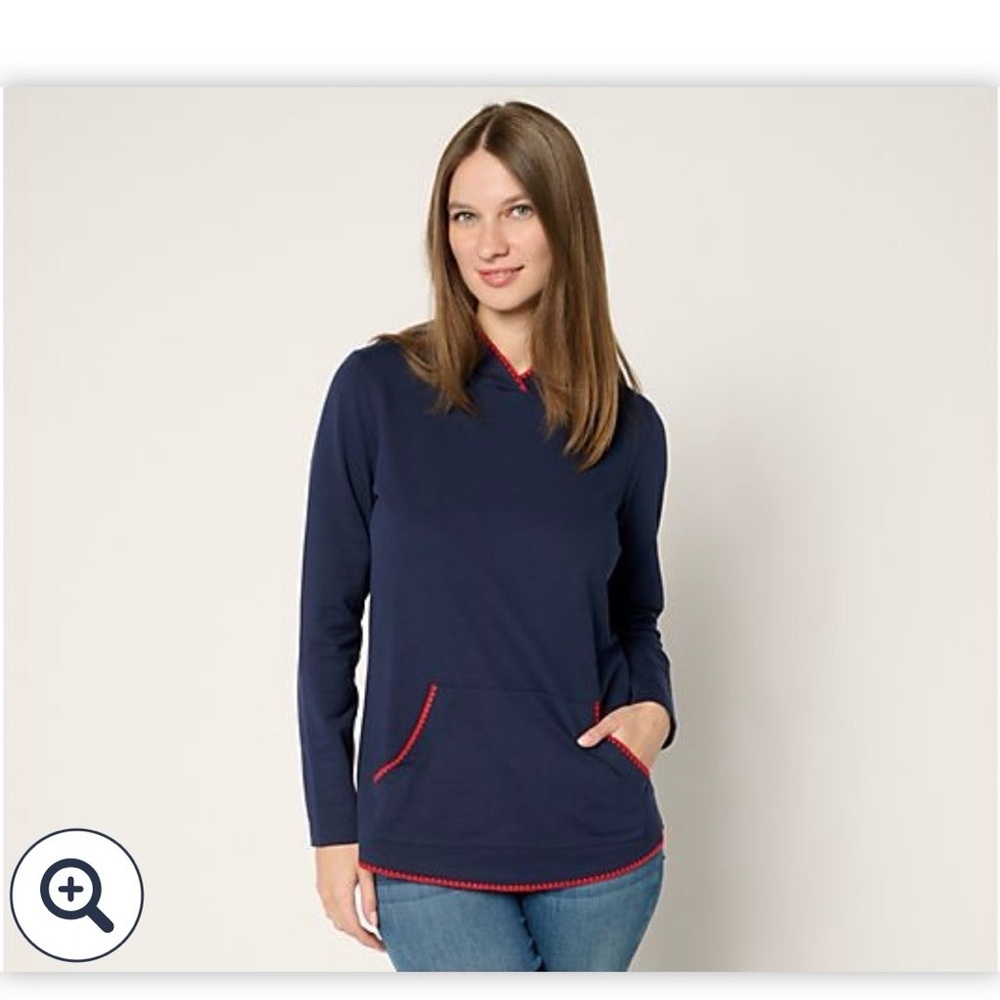 Denim & Co Active French Terry with hood and Shell stitching XL